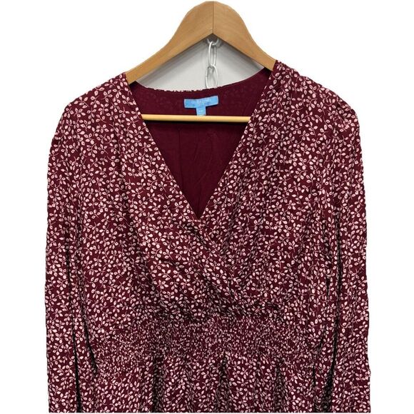 Draper James RSVP Floral Dress Burgundy Wrap Smocked Waist Midi XXL Plus Size - Picture 4 of 10